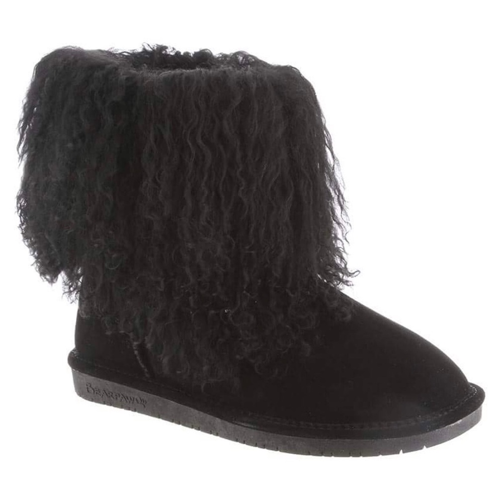 Gently Used BearPaw Boo Black Short Shaft Long Hair Women’s Size 10 Boots